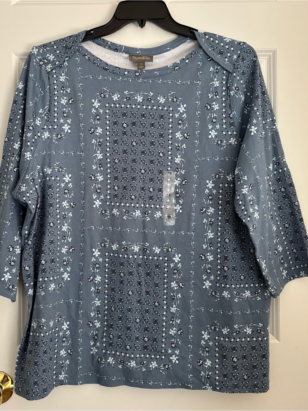 Style & Co. Women's Dusty Blue Floral Patchwork Tunic - Picture 2 of 9